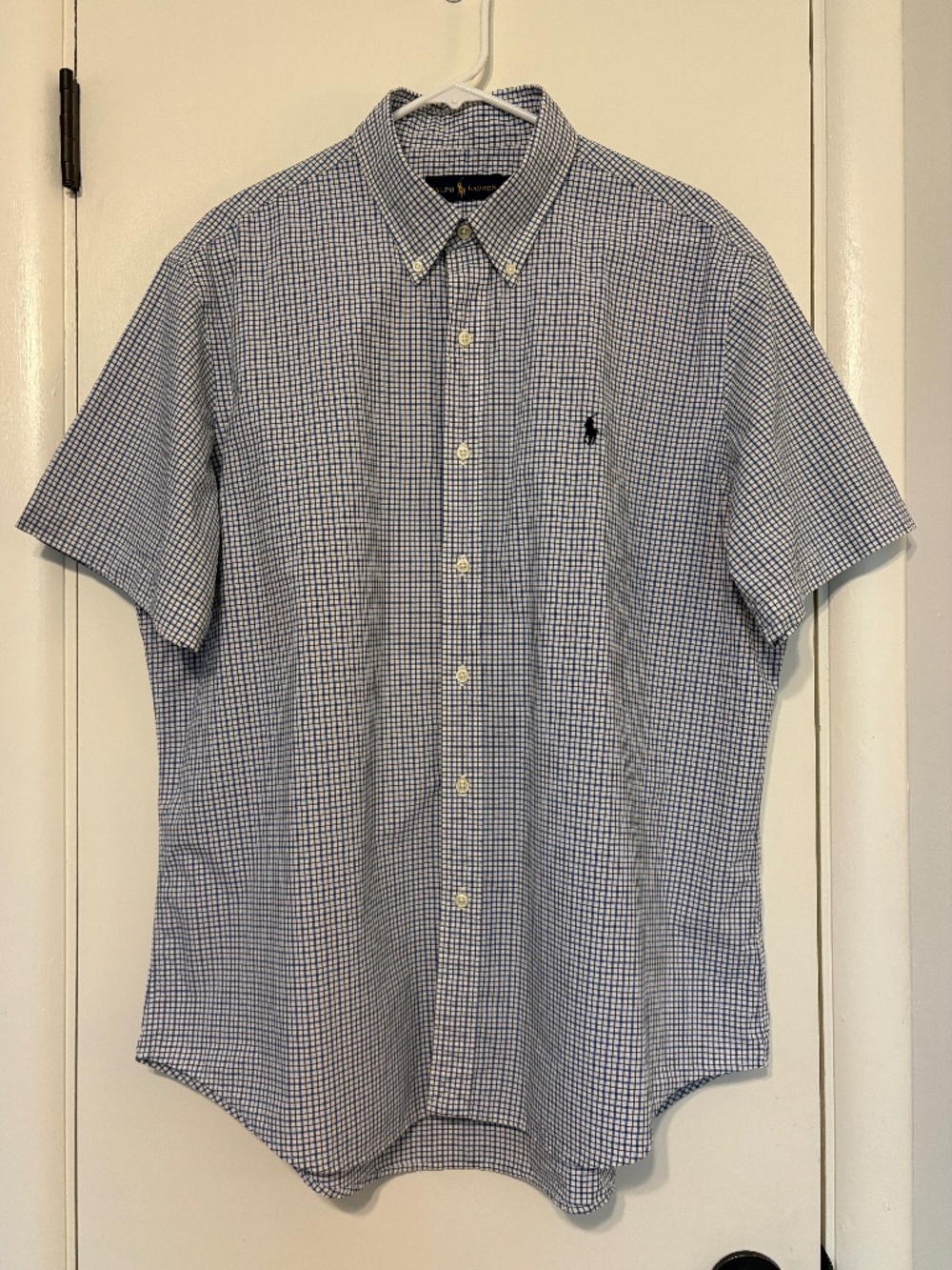 Ralph Lauren Polo Men's Blue/Black Check S/S Button-Down Shirt XL Logo Preppy